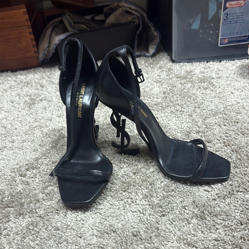 Saint Laurent Black Opyum YSL Logo Stiletto Sandals